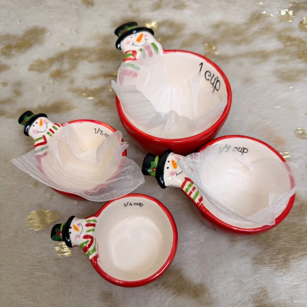 St. Nicholas Round Yuletide Christmas Snowman 4-pc. Ceramic Measuring Cup Set